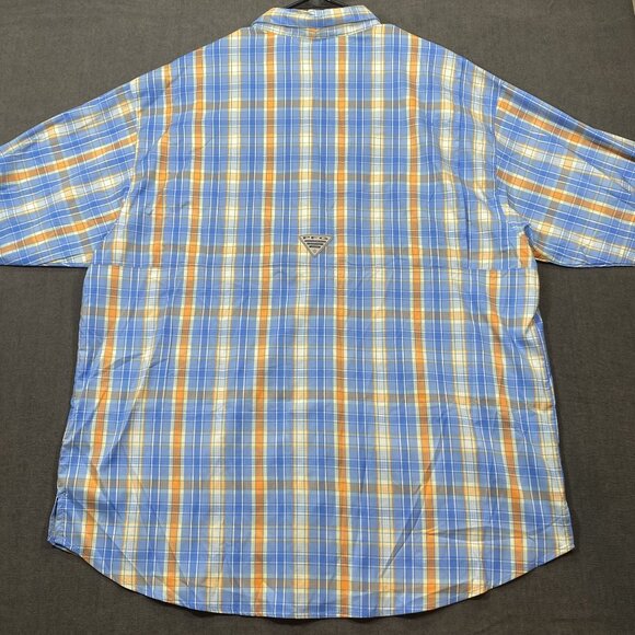 Columbia Mens XL Blue Orange Plaid Long Sleeve Button-Up Shirt Vented Fishing - Picture 2 of 15